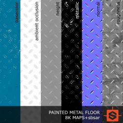 PBR substance material of metal floor painted blue created in substance designer for graphic designers and game developers